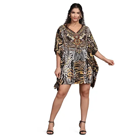 Stylish Crepe Abstract Print Kaftan Dress For Women