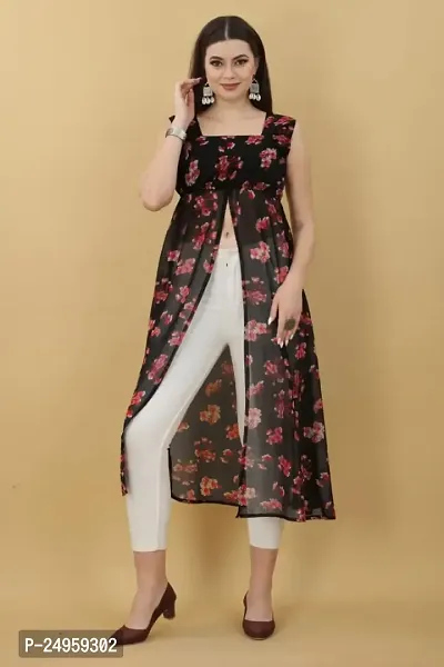 Seewan Sutra Women Sleeveless Boat Neck Georgette Floral Printed Kurti and The Length of The Kurti is Inches