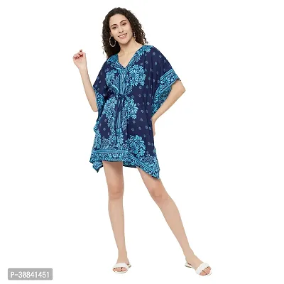 Stylish Blue Crepe Floral Printed Kaftan Dress For Women