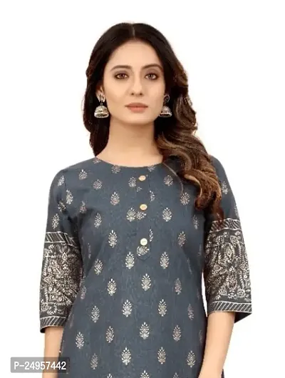 SEEWAN SUTRA A-Line Grey Foil Print Cotton Kurta | NVYACTN18S_P-thumb2