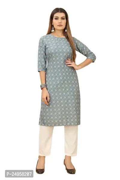 SEEWAN SUTRA A-Line Grey Printed Crepe Kurta | NVYACRP018S_P