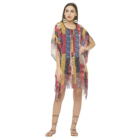 Stylish Crepe Abstract Print Kaftan Dress For Women