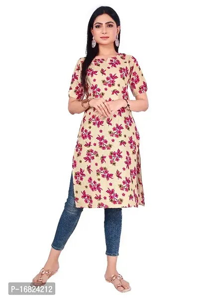 A-Line Beige  Cotton Kurta For Women