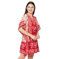 Stylish Red Crepe Animal Print Kaftan Dress For Women-thumb2