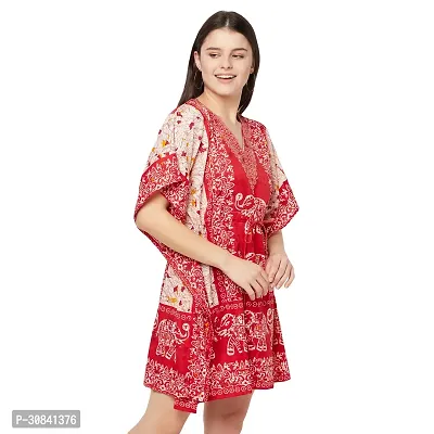 Stylish Red Crepe Animal Print Kaftan Dress For Women-thumb3