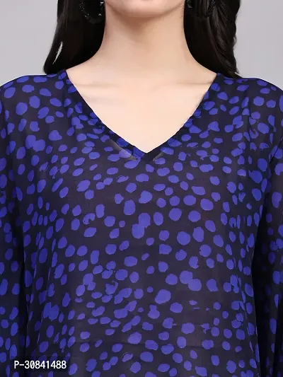 Stylish Blue Crepe Polka Dots Kaftan Dress For Women-thumb4