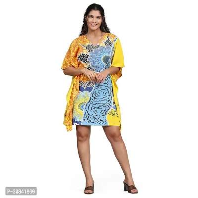 Stylish Lemon Yellow Crepe Abstract Print Kaftan Dress For Women-thumb0