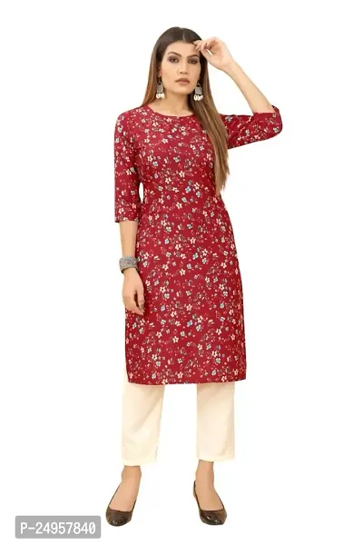 SEEWAN SUTRA A-Line Maroon Printed Crepe Kurta | NVYACRP04S_P