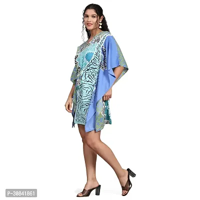 Stylish Blue Crepe Abstract Print Kaftan Dress For Women-thumb2