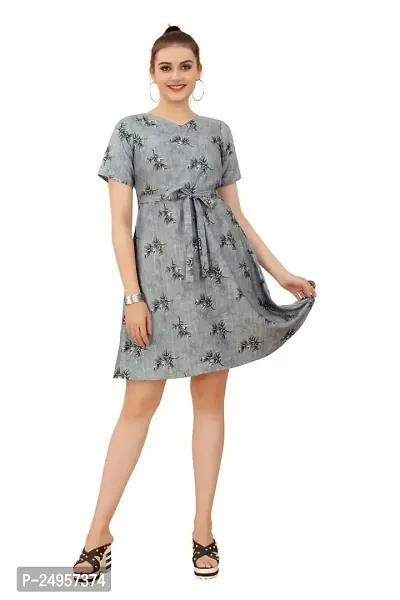 SEEWAN SUTRA Short Kurti Grey Printed Crepe Kurta | NVYACRP33S_P-thumb0