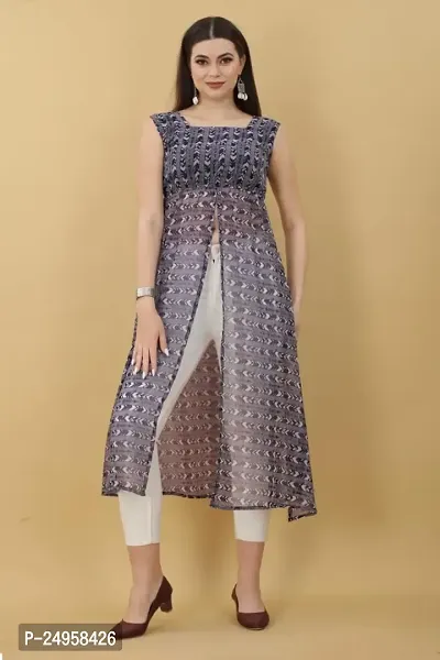 Seewan Sutra Women Sleeveless Boat Neck Georgette Floral Printed Kurti and The Length of The Kurti is Inches-thumb0