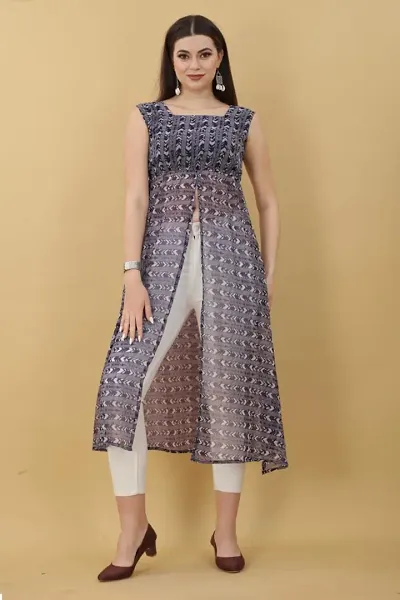 Seewan Sutra Women Sleeveless Boat Neck Georgette Floral Kurti and The Length of The Kurti is Inches