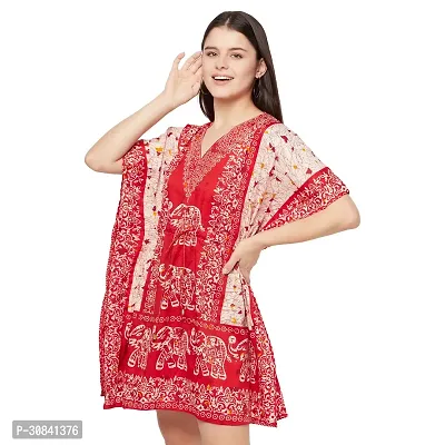 Stylish Red Crepe Animal Print Kaftan Dress For Women-thumb2