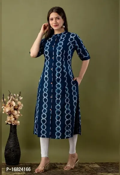 A-Line Blue  Cotton Kurta For Women-thumb0