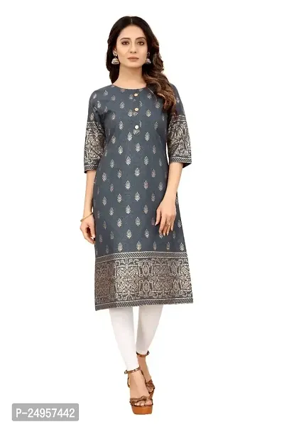 SEEWAN SUTRA A-Line Grey Foil Print Cotton Kurta | NVYACTN18S_P-thumb0