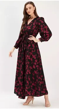 Seewan Sutra Women Long Sleeves V Neck Neck Floral Printed Georgette Kurti with Inner-thumb4