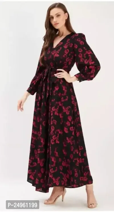 Seewan Sutra Women Long Sleeves V Neck Neck Floral Printed Georgette Kurti with Inner-thumb5