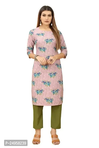 SEEWAN SUTRA A-Line Peach Printed Crepe Kurta | NVYACRP09S_P