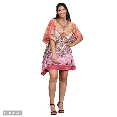 Stylish Multicoloured Crepe Abstract Print Kaftan Dress For Women