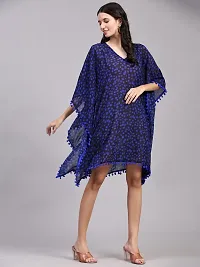 Stylish Blue Crepe Polka Dots Kaftan Dress For Women-thumb1