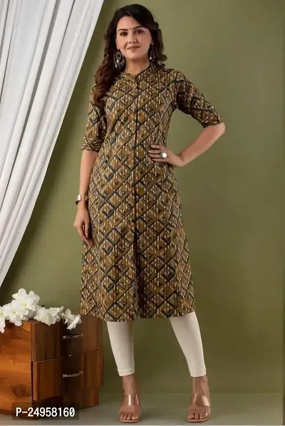 SEEWAN SUTRA A-Line Beige Printed Cotton Kurta | NVYACTN21S_P-thumb0