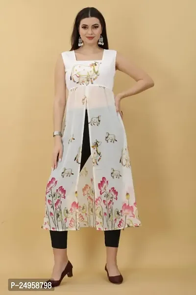 Seewan Sutra Women Sleeveless Boat Neck Georgette Floral Printed Kurti and The Length of The Kurti is Inches