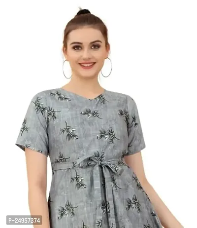 SEEWAN SUTRA Short Kurti Grey Printed Crepe Kurta | NVYACRP33S_P-thumb2