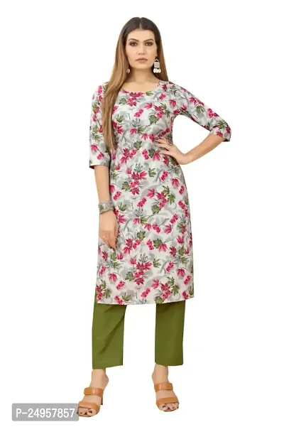 SEEWAN SUTRA A-Line Grey Printed Crepe Kurta | NVYACRP03S_P