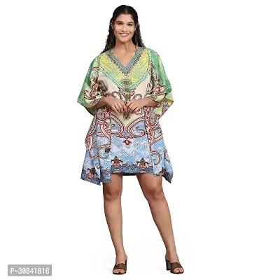 Stylish Multicoloured Crepe Abstract Print Kaftan Dress For Women