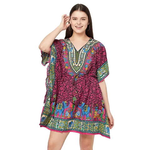 Stylish Crepe Abstract Print Kaftan Dress For Women