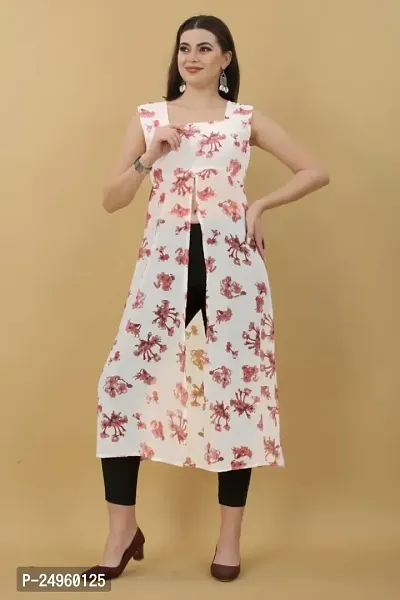 Seewan Sutra Women Sleeveless Boat Neck Georgette Floral Printed Kurti and The Length of The Kurti is Inches