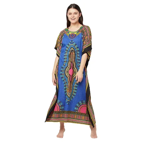 Stylish Crepe Abstract Print Kaftan Dress For Women