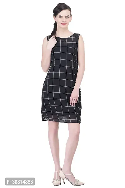 Stylish Black Cotton Blend Checked Maxi Dress For Women-thumb0