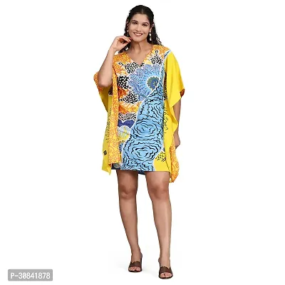 Stylish Lemon Yellow Crepe Abstract Print Kaftan Dress For Women-thumb0