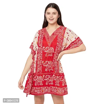 Stylish Red Crepe Animal Print Kaftan Dress For Women-thumb0