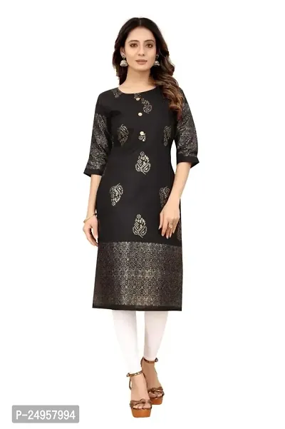 SEEWAN SUTRA A-Line Black Foil Print Cotton Kurta | NVYACTN16S_P