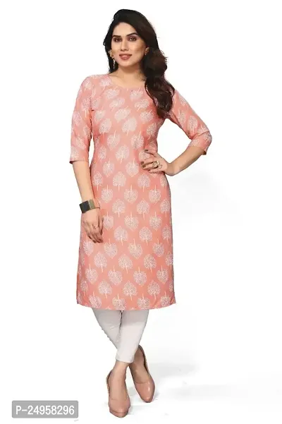 SEEWAN SUTRA A-Line Peach Printed Crepe Kurta | NVYACRP50S_P