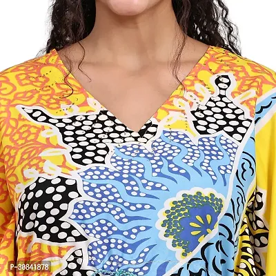 Stylish Lemon Yellow Crepe Abstract Print Kaftan Dress For Women-thumb5