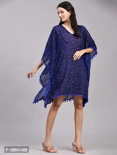 Stylish Blue Crepe Polka Dots Kaftan Dress For Women-thumb2