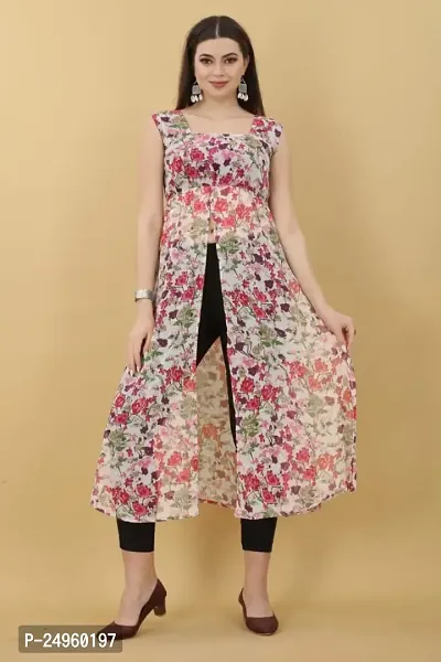 Seewan Sutra Women Sleeveless Boat Neck Georgette Floral Printed Kurti and The Length of The Kurti is Inches