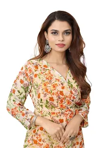 Seewan Sutra Women Three-Quarter Sleeves V Neck Neck Floral Printed Georgette Kurti with Inner-thumb2