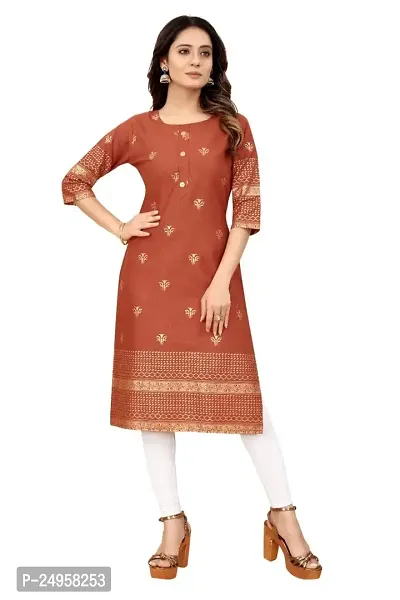 SEEWAN SUTRA A-Line Brown Foil Print Cotton Kurta | NVYACTN19S_P-thumb0