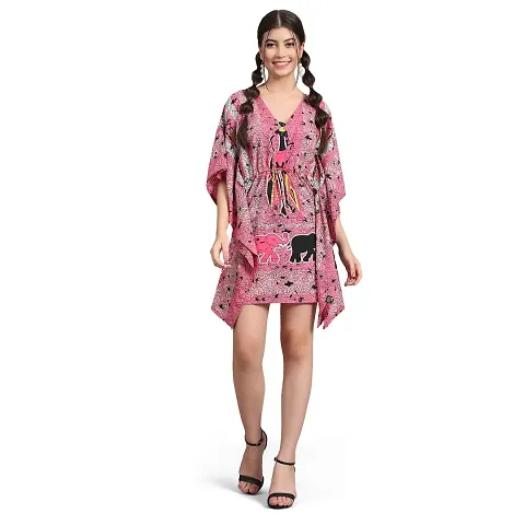 Stylish Crepe Self Design Kaftan Dress For Women