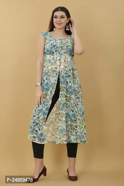 Seewan Sutra Women Sleeveless Boat Neck Georgette Floral Printed Kurti and The Length of The Kurti is Inches