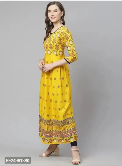 Seewan Sutra Women Three-Quarter Sleeves Round Neck Reyon Solid Printed Kurti and The Length of The Kurti is 48 Inches