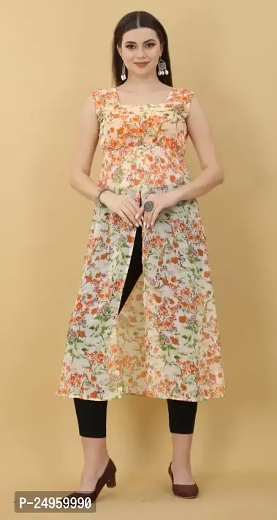 Seewan Sutra Women Sleeveless Boat Neck Georgette Floral Printed Kurti and The Length of The Kurti is Inches