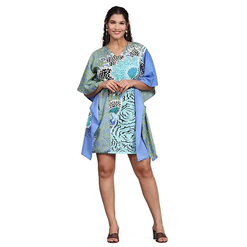 Stylish Crepe Abstract Print Kaftan Dress For Women