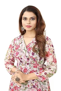 Seewan Sutra Women Three-Quarter Sleeves V Neck Neck Floral Printed Georgette Kurti with Inner-thumb4