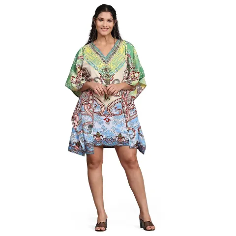 Stylish Crepe Abstract Print Kaftan Dress For Women