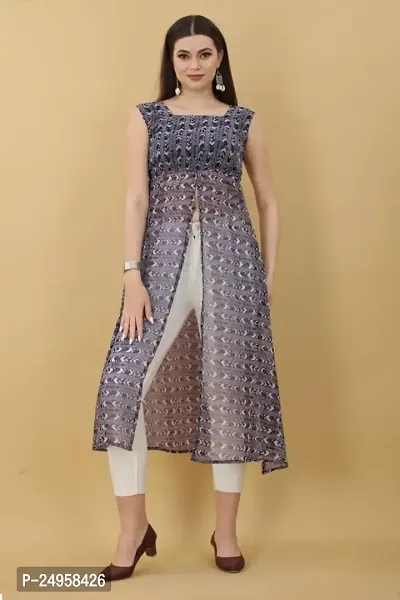 Seewan Sutra Women Sleeveless Boat Neck Georgette Floral Printed Kurti and The Length of The Kurti is Inches-thumb2